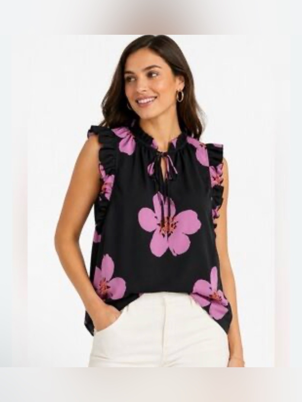 Kate Spade New York Grand Flora Tie Neck Blouse